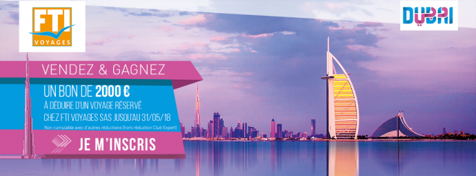 Vendez et gagnez un bon de 2000 € à déduire d’un voyage réservé chez FTI VOYAGES SAS, jusqu’au 31/05/18